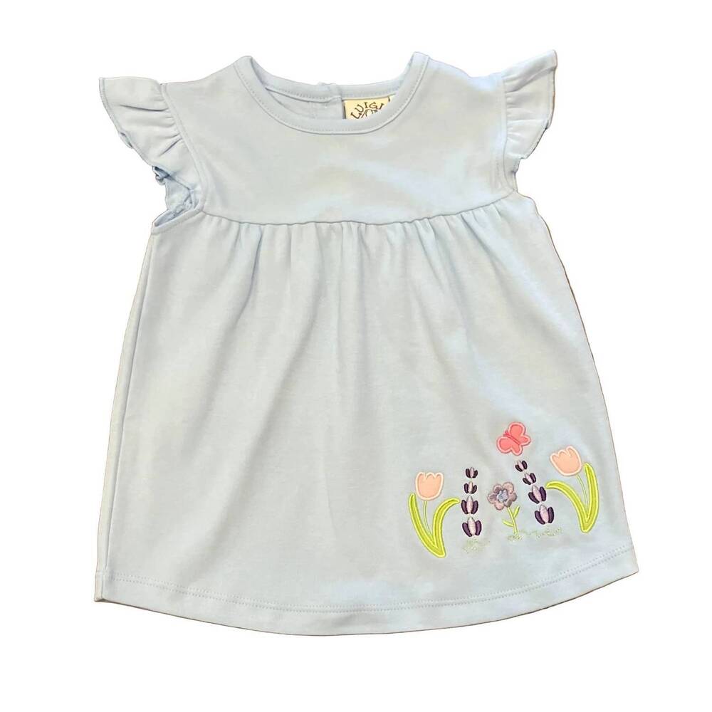 NEW LUIGI KIDS girl's flower applique swing top in light blue
